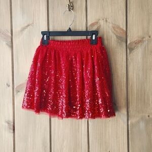 Cat & Jack Skirt Girls Sz M 7-8 Red A-Line Sequin Tulle Elastic Waist Pull-On